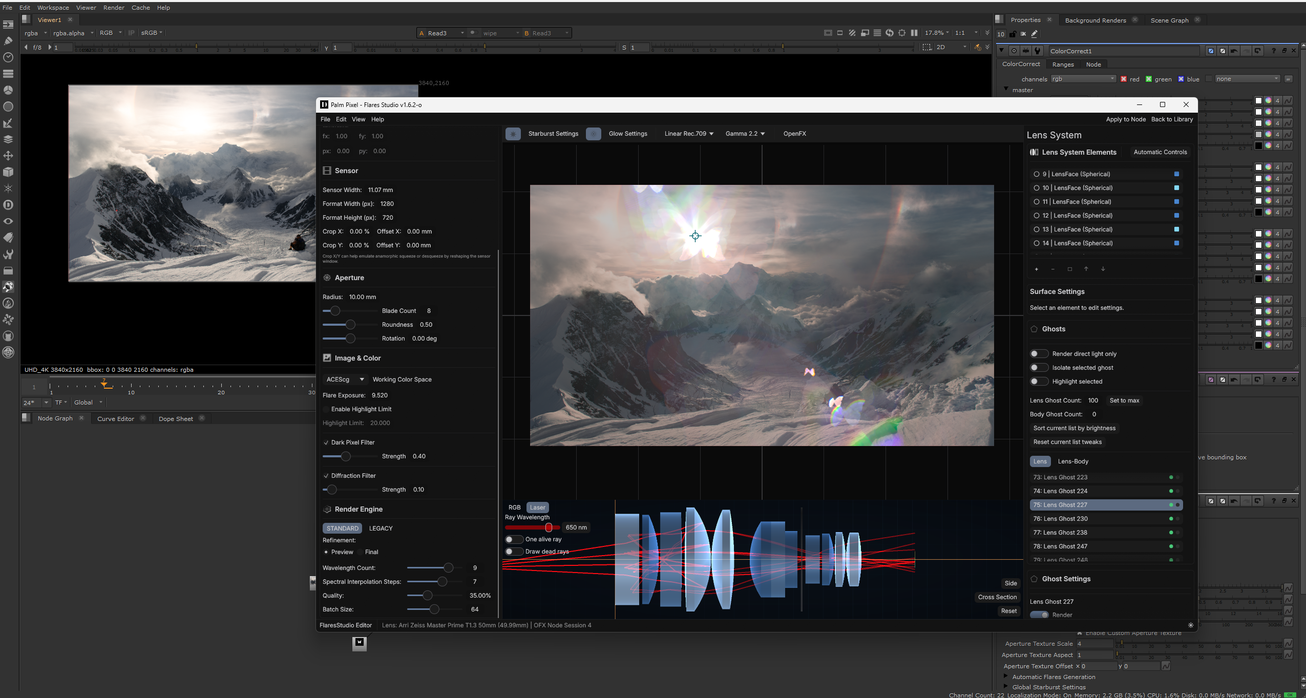 Flares Studio editor showing texture inputs alongside the OpenFX reference context