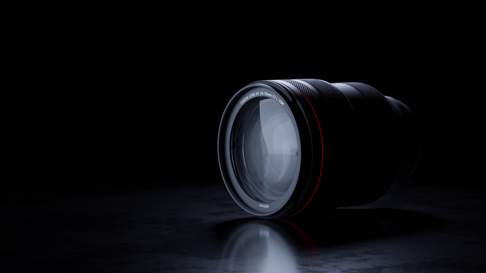 Cinema lens on a dark studio background