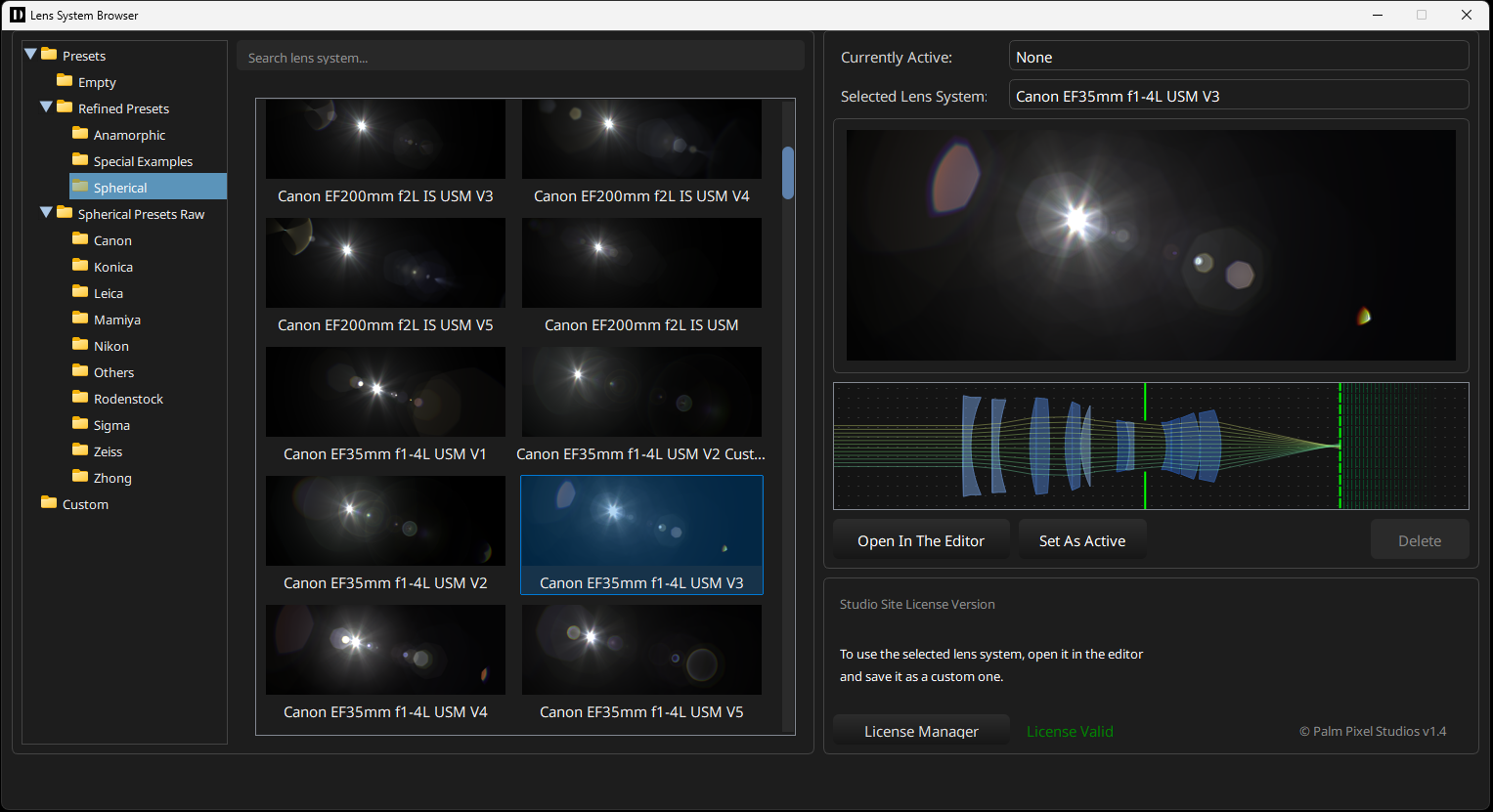 Lens presets library UI